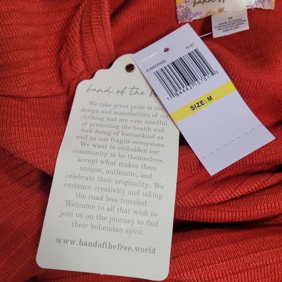 NWT Band of The Free Rust Long Bell Sleeve Cropped Ribbed Top Women's Size M - Picture 9 of 10